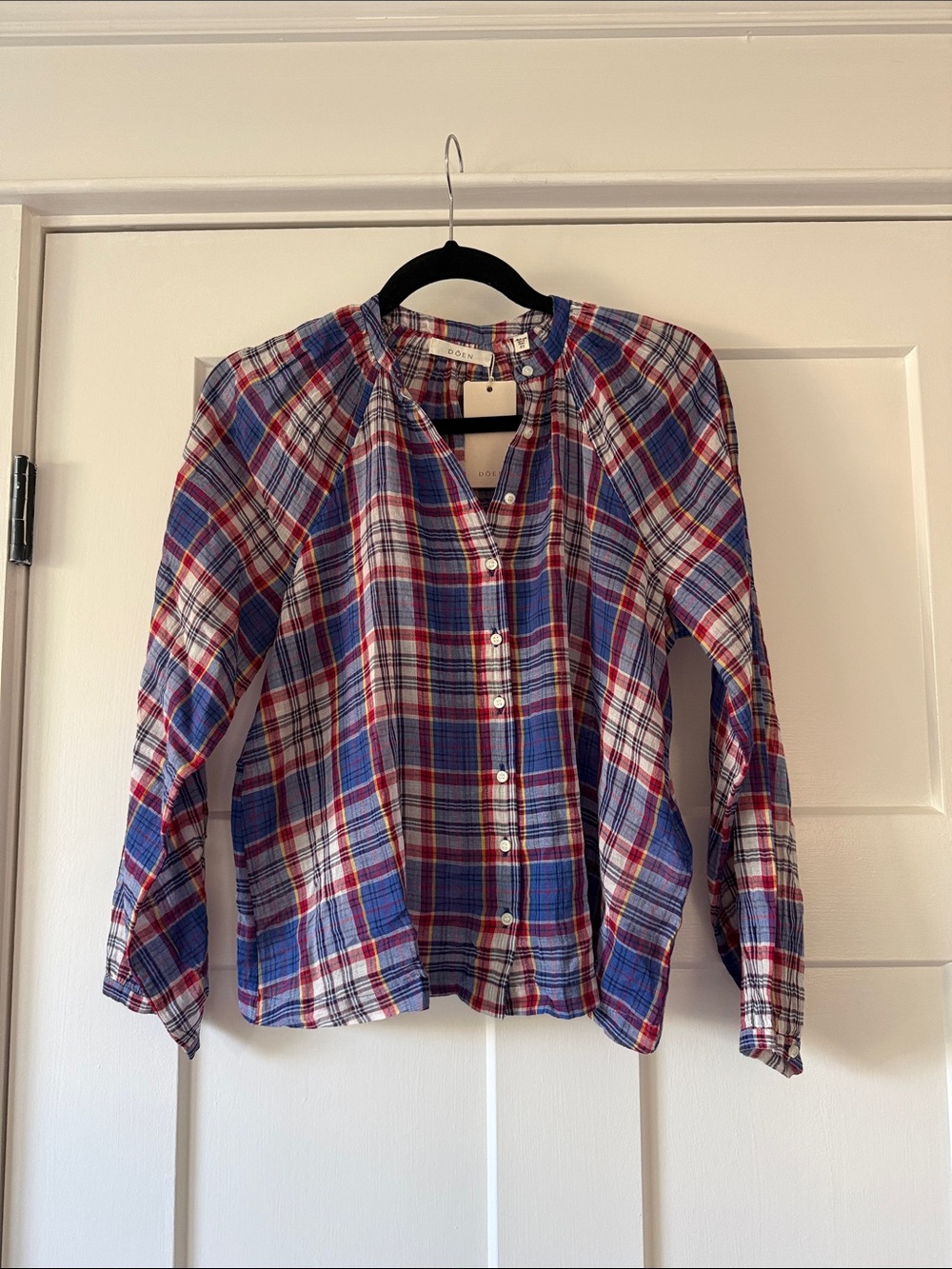 NWT Doen Janis Top size XS Core d’Azur Plaid Button Down - Picture 3 of 8